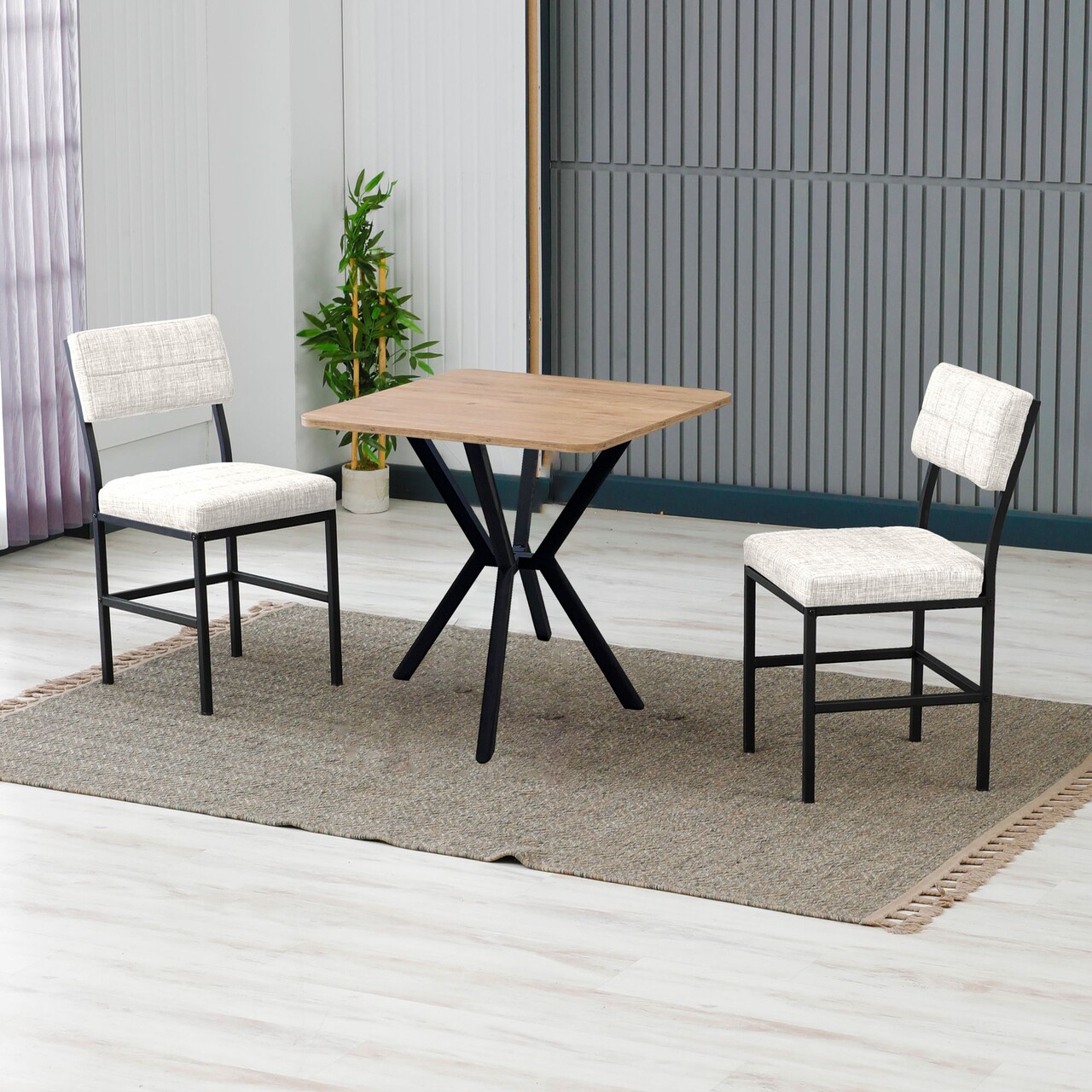 Set masa extensibila si scaune, 3 piese, Hanah Home, Dubai, Crema/Nuca - imagine 5